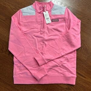 Vineyard Vines Pink and White Quarter-Zip Sweatshirt